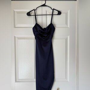Elegant Navy Blue Spaghetti Strap Dress